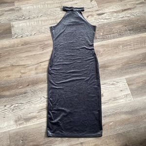 Gray Shinny Velour Fitted Dress